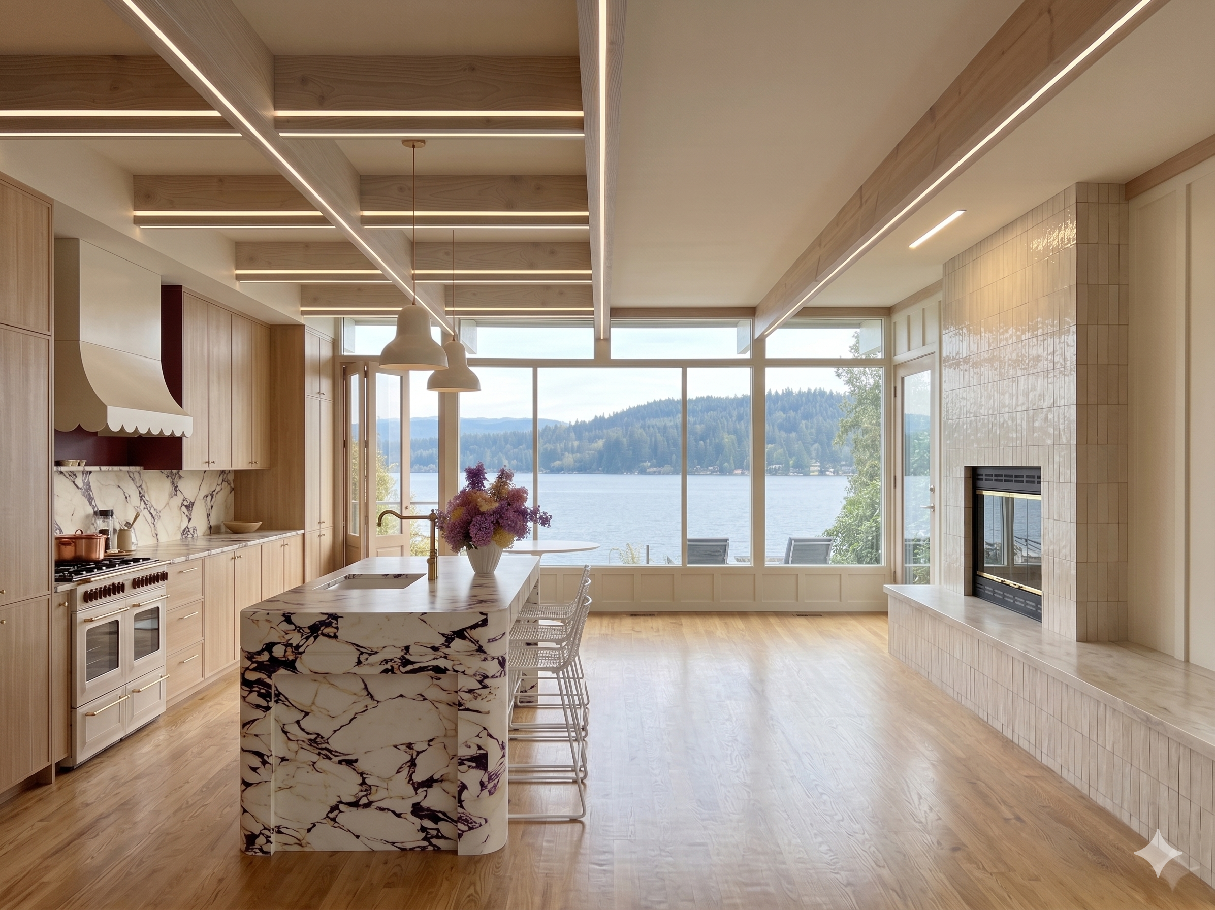 Kitchen Island & Fireplace Design